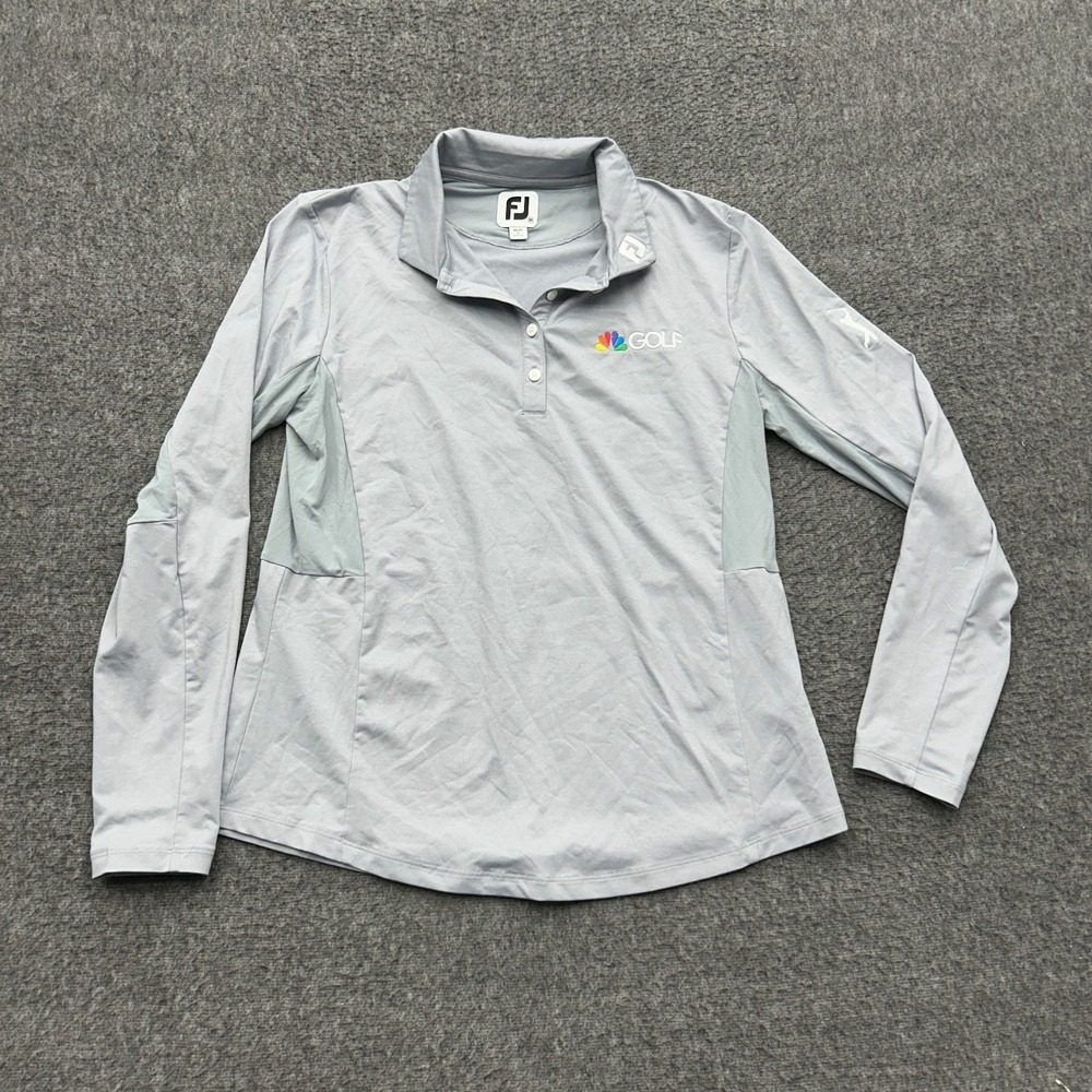 FootJoy NBC Golf Long Sleeve Polo Shirt Womens M Gray Performance Jersey Top